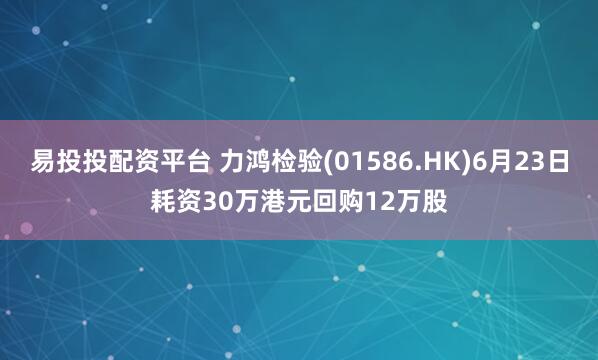 易投投配资平台 力鸿检验(01586.HK)6月23日耗资30万港元回购12万股