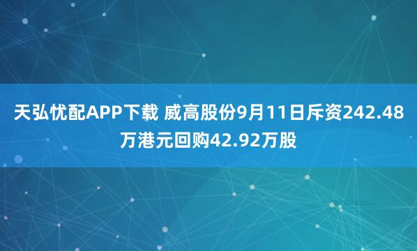 天弘忧配APP下载 威高股份9月11日斥资242.48万港元回购42.92万股