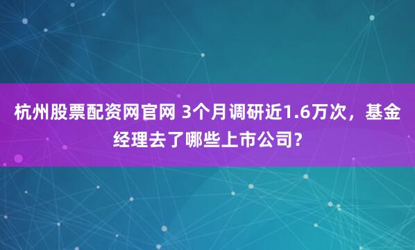 杭州股票配资网官网 3个月调研近1.6万次，基金经理去了哪些上市公司？